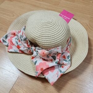 NWT Isaac Mizrahi Pink Coral Green Bow Hat Kids Youth Small Adult Easter Spring